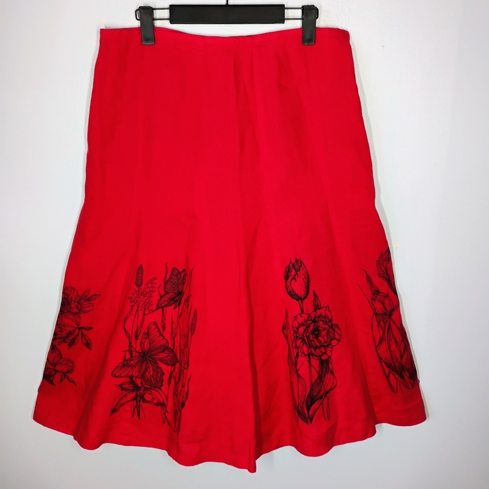 Vtg Talbots Irish Linen A Line Skirt 14 Red Black Pin Up Rockabilly Whimsigoth